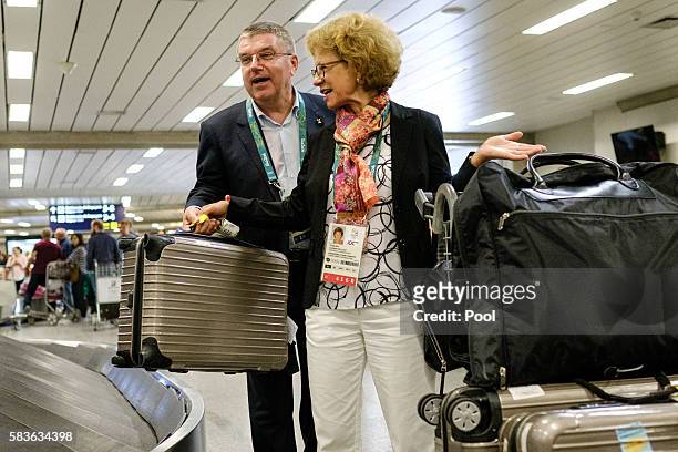 Tomas Bach, President of the International Olympic Committee , s on his arrival for Rio 2016 Olympic games at Antonio Carlos Jobim International...