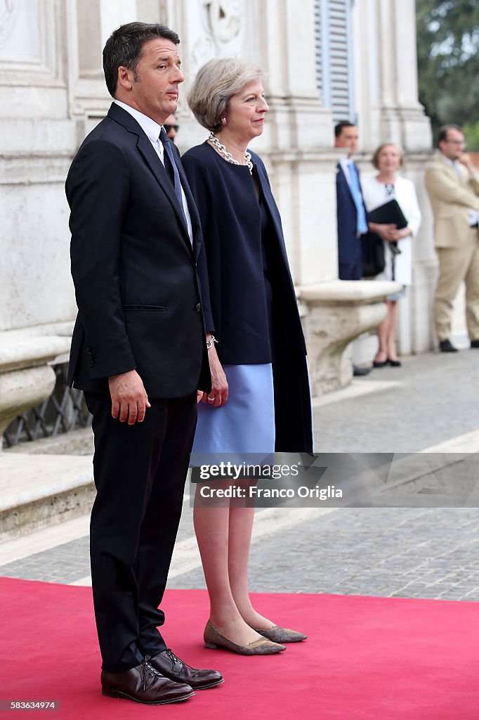 UK PM Theresa May Holds Talks With Italian PM Matteo Renzi