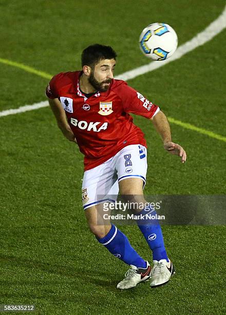 Peter Triantis of Sydney United 58 FC in action during the FFA Cup round of 32 match between Blacktown City and Sydney United 58 FC at Lilly's...