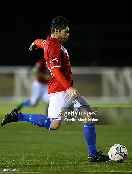 Christopher Payne of Sydney United 58 FC in action during the FFA Cup round of 32 match between Blacktown City and Sydney United 58 FC at Lilly's...