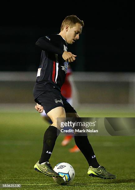 Matthew Lewis of Blacktown in action during the FFA Cup round of 32 match between Blacktown City and Sydney United 58 FC at Lilly's Football Centre...