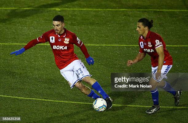 Panagiotis Nikas of Sydney United 58 FC in action during the FFA Cup round of 32 match between Blacktown City and Sydney United 58 FC at Lilly's...