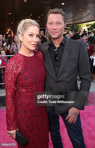 Christina Applegate and Martyn LeNoble attend the premiere Of STX Entertainment's "Bad Moms" at Mann Village Theatre on July 26, 2016 in Westwood,...