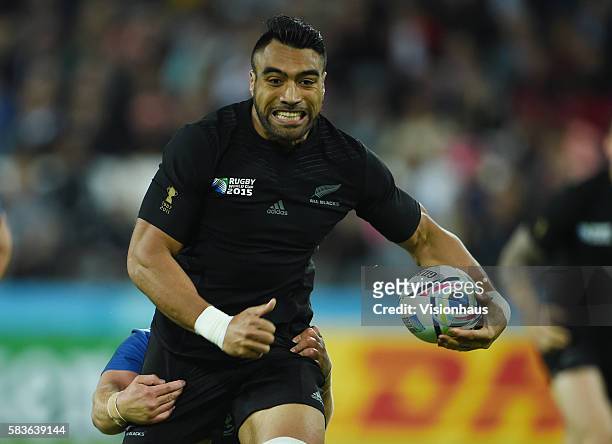 Victor Vito of New Zealand during the Rugby World Cup 2015 Group C match between New Zealand and Namibia at The Queen Elizabeth Olympic Stadium in...