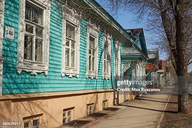 wooden houses in traditional russian style - samara city russia stock pictures, royalty-free photos & images