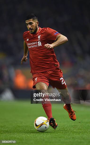 Emre Can of Liverpool in action during the UEFA Europa League Group match between Liverpool and FC Girondins de Bordeaux at Anfield in Liverpool, UK....