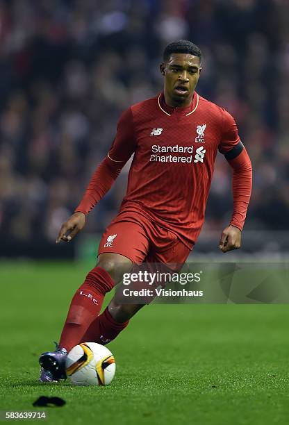 Jordan Ibe of Liverpool in action during the UEFA Europa League Group match between Liverpool and FC Girondins de Bordeaux at Anfield in Liverpool,...