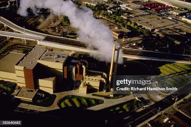 aerial view of garbage incinerator - incinerator fotografías e imágenes de stock