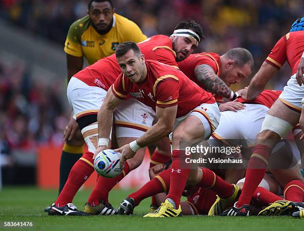 Gareth Davies of Wales during the Rugby World Cup 2015 Group A match between Australia and Wales at Twickenham Stadium in London, UK. Photo:...