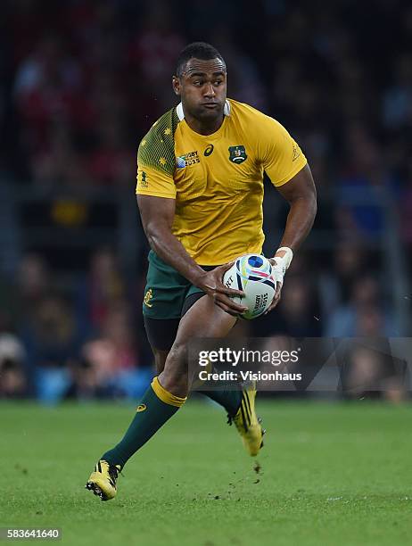 Tevita Kuridrani of Australia during the Rugby World Cup 2015 Group A match between Australia and Wales at Twickenham Stadium in London, UK. Photo:...