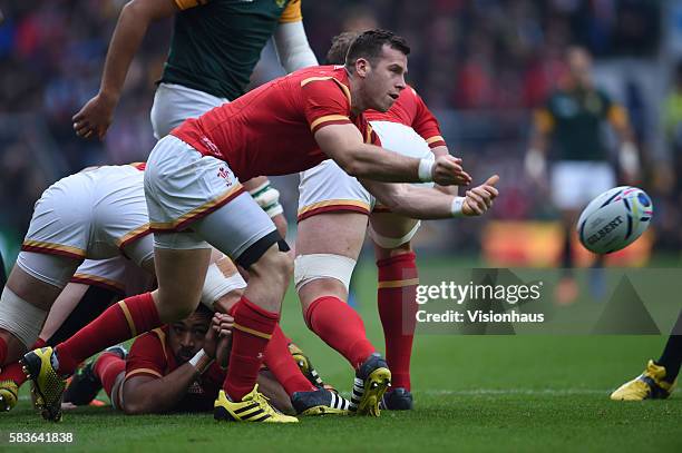 Gareth Davies of Wales during the Rugby World Cup 2015 Quarter-Final match between South Africa and Wales at Twickenham Stadium in London, UK. Photo:...