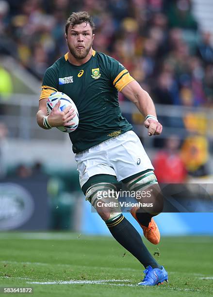 Duane Vermeulan of South Africa during the Rugby World Cup 2015 Quarter-Final match between South Africa and Wales at Twickenham Stadium in London,...