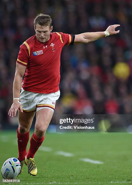 Dan Biggar of Wales during the Rugby World Cup 2015 Quarter-Final match between South Africa and Wales at Twickenham Stadium in London, UK. Photo:...