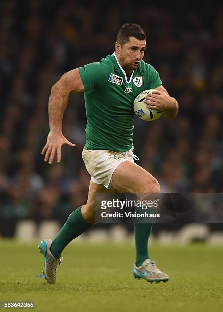 Rob Kearney of Ireland in action during the Rugby World Cup quarter final match between Ireland and Argentina at the Millennium Stadium in Cardiff,...