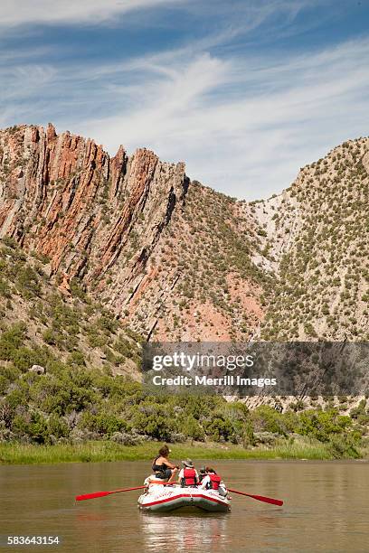 raft on green river, dinosaur national monument - dinosaur national monument stock pictures, royalty-free photos & images