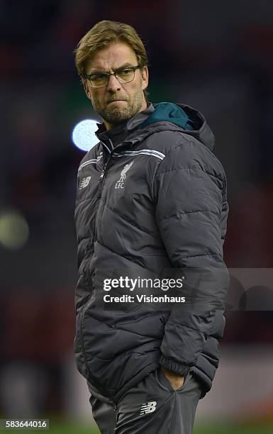 Liverpool coach Jurgen Klopp before the UEFA Europa League Group match between Liverpool and FC Girondins de Bordeaux at Anfield in Liverpool, UK....