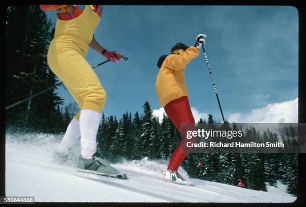 cross-country skiers - cross country skis stockfoto's en -beelden