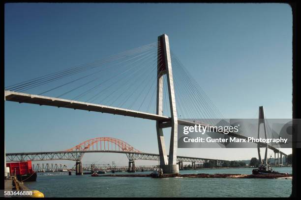 bridges across fraser river - new westminster stock pictures, royalty-free photos & images