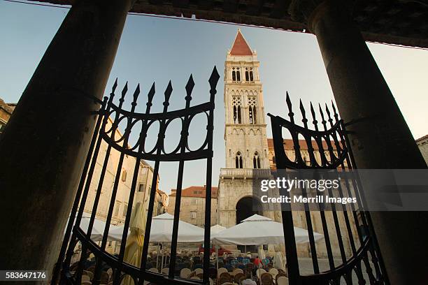 cathedral of st. lawrence bell tower in trogir - trogir stock pictures, royalty-free photos & images