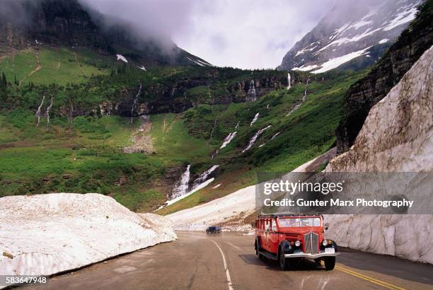 car driving by glacier - going to the sun road stock pictures, royalty-free photos & images