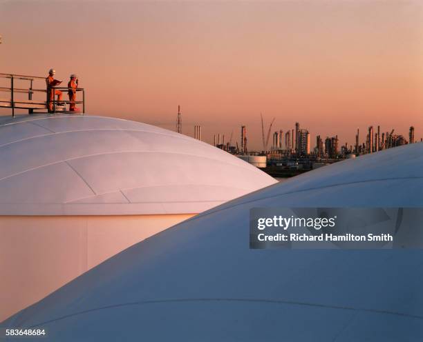 domes at oil refinery - oil refinery imagens e fotografias de stock