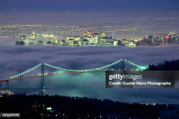 lions gate bridge at night - vancouver lions gate stock pictures, royalty-free photos & images