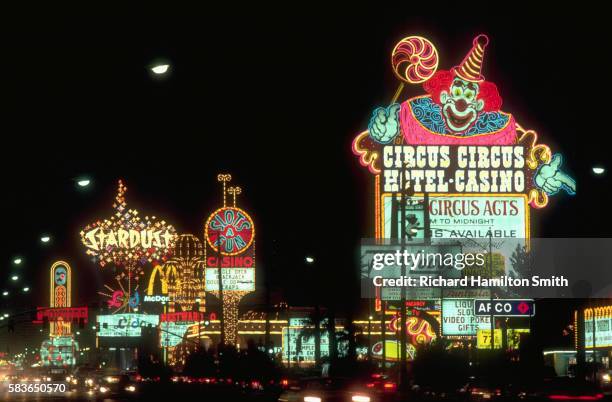 lighted signs on las vegas strip - vintage casino photo stock pictures, royalty-free photos & images