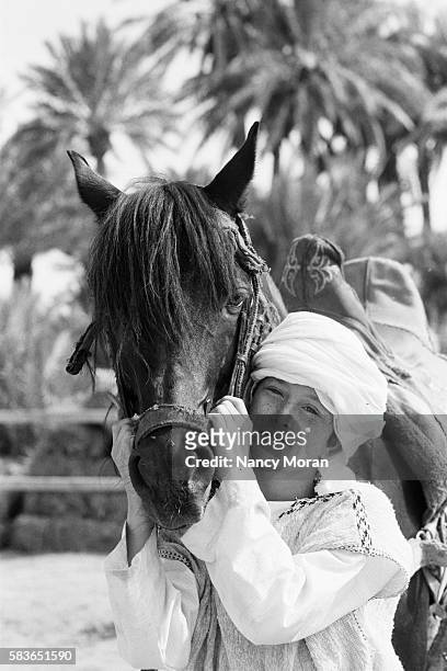 American actor Kelly Reno on the set of The Black Stallion Returns, directed by Robert Dalva.