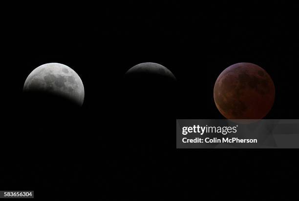 Dark red shadow crept across the moon, leaving only a silver, crescent-shaped sliver as a total lunar eclipse began late Saturday. Around the world,...