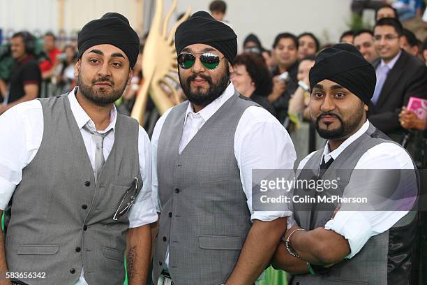 Indian DJs Kuly, Manj and Surj Singh arriving at the International Indian Film Academy Awards ceremony at the Hallam Arena in Sheffield for the...