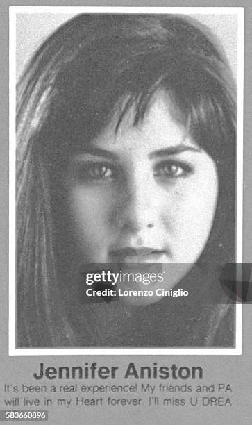 Jennifer Aniston's 1987 yearbook picture from LaGuardia High School of Music and the Arts.