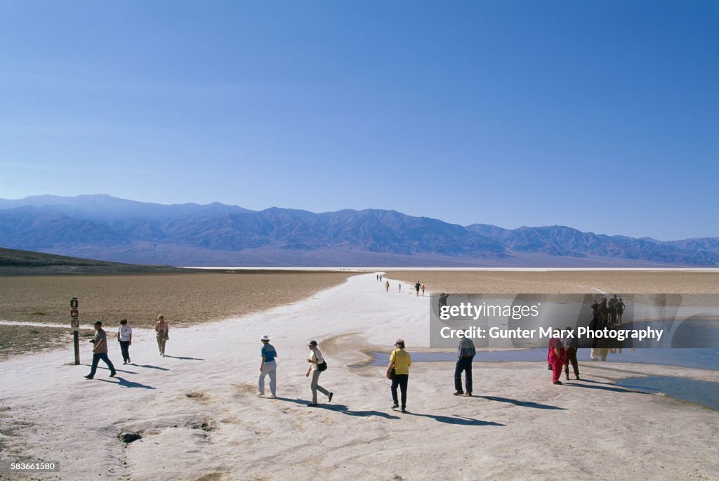 Tourists at Badwater Salt Flat