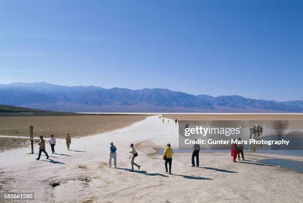 tourists at badwater salt flat - badwater stock pictures, royalty-free photos & images