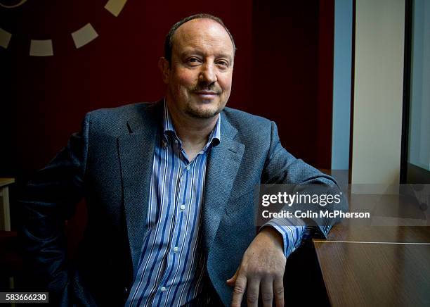 Spanish football manager Rafael 'Rafa' Benitez Maudes, pictured in Liverpool during his time as manager of Chelsea FC. Benitez was a former manager...