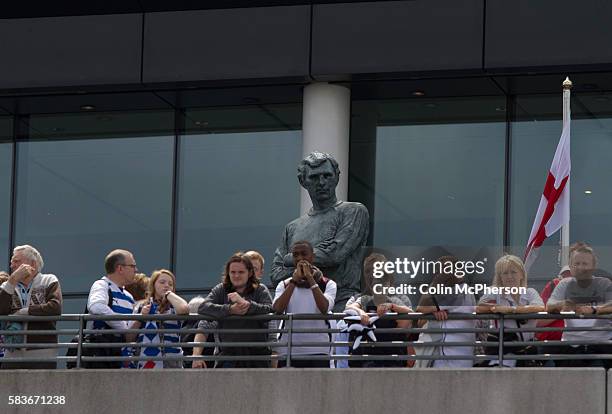 The statue of former England captain Bobby Moore looking down from the stadium on the day of the Npower Championship play-off final between Reading...