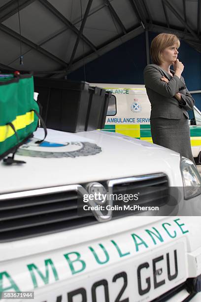 Scotland's then deputy First Minister and health minister in the Scottish Executive, Nicola Sturgeon MSP, pictured talking to member of staff during...