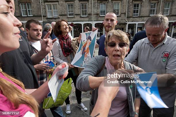 Pro-Scottish independence supporter argues with a political opponent at a No Thanks anti-Scottish independence event in the Grassmarket, Edinburgh....