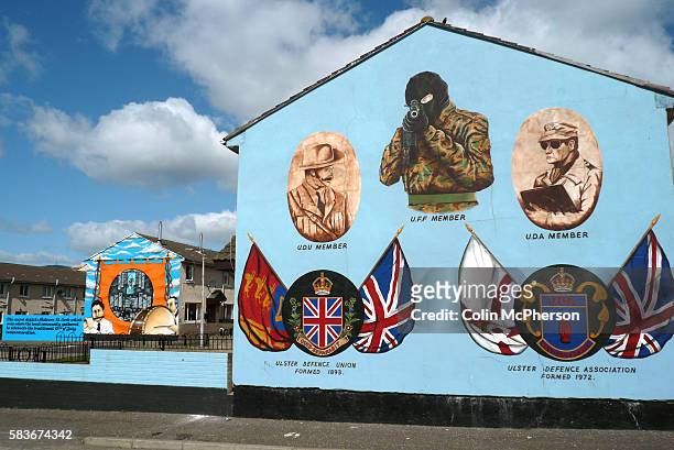 Loyalist mural on painted on the end of a row of houses on the Lower Shankhill estate in Belfast. This area of the city was a loyalist stronghold...