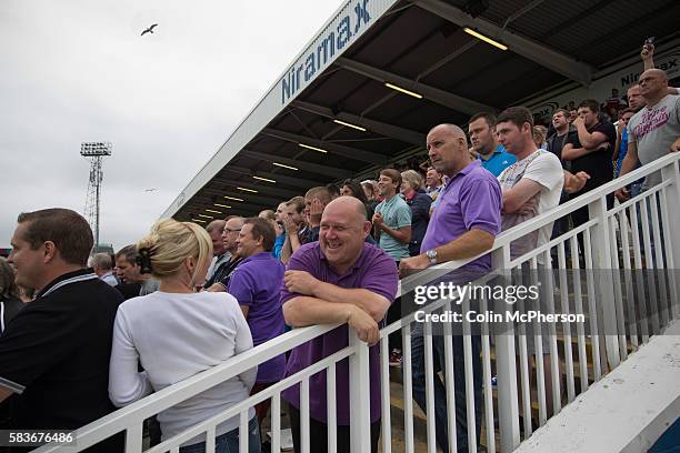 Supporters of Middlesbrough react with a mixture of laughter and bemusement at the Victoria Ground, Hartlepool, as striker Lucas Jutkiewicz has a...