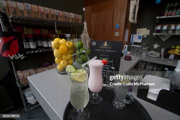 Sample drinks on display in The Brink, a non-alcohol bar and restaurant in Parr Street, Liverpool. The charity-run establishment was opened at the...