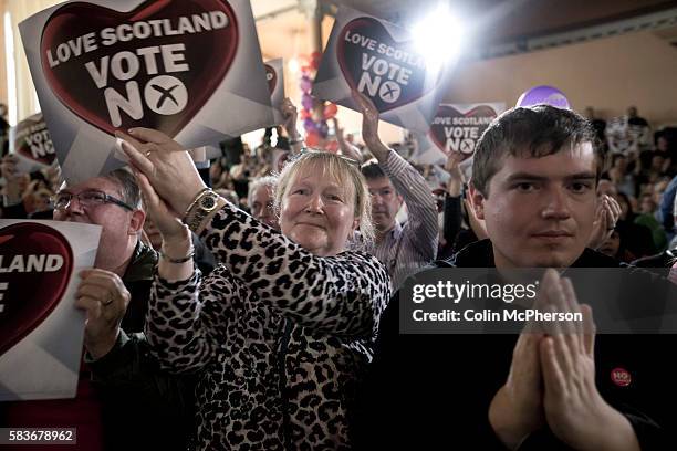 The audience cheering as former British Prime Minister Gordon Brown MP delivering a speech to supporters at an anti-Scottish independence Better...