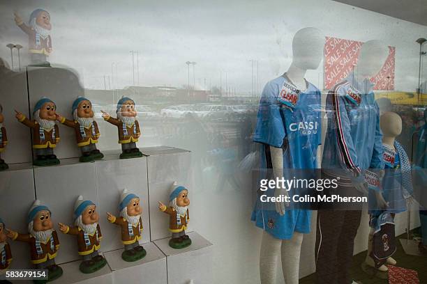 Home club souvenir shirts and gnomes on sale at the club shop at the Ricoh Arena, pictured before Coventry City hosted Birmingham City in an Npower...