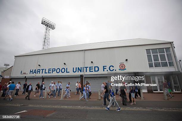 Supporters of Hartlepool United and Middlesbrough making their way past the main entrance at the Victoria Ground, Hartlepool, after the pre-season...