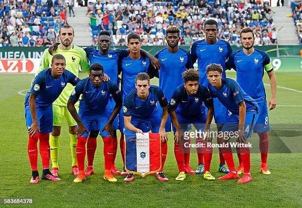 Team photo of France during the UEFA Under19 European Championship Final match between U19 France and U19 Italy at Wirsol Rhein-Neckar-Arena on July...