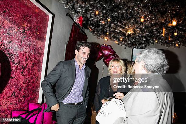 Jon Hamm and Jennifer Saunders at the afterparty for the premiere of "Absolutely Fabulous: The Movie" at Gramercy Park Hotel in New York, NY on July...