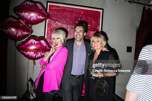 Joanna Lumley, Jon Hamm, and Jennifer Saunders at the afterparty for the premiere of "Absolutely Fabulous: The Movie" at Gramercy Park Hotel in New...