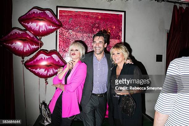 Joanna Lumley, Jon Hamm, and Jennifer Saunders at the afterparty for the premiere of "Absolutely Fabulous: The Movie" at Gramercy Park Hotel in New...