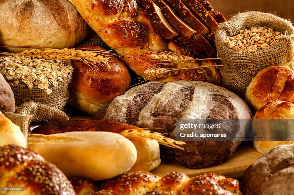 Artisanal bakery:  Fresh mixed Bun, rolls and Sourdough Bread