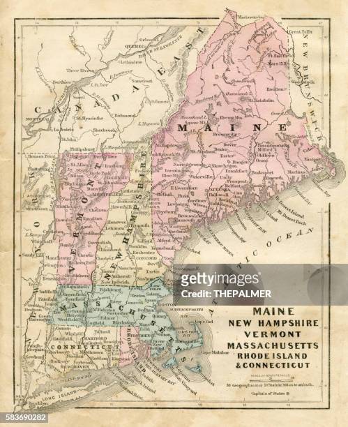 メイン州ニューハンプシャー州とコネチカット州 1856年 - ニューイングランド点のイラスト素材／クリップアート素材／マンガ素材／アイコン素材