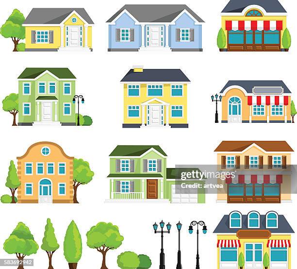 illustrations, cliparts, dessins animés et icônes de icônes de maison - residential building